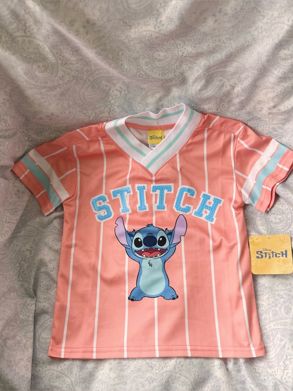 Disney Stitch Coral Pink Striped Girls' Jersey